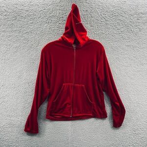 Liana Womens Hoodie Medium Red Velour Zip Retro Y2K Festival Streetwear Made USA